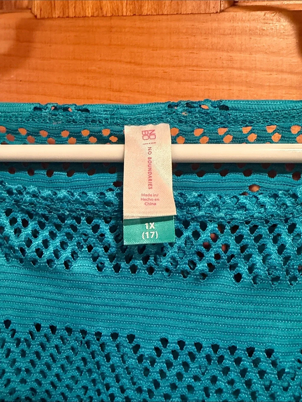 Women’s Teal Crochet Beach Cover-Up with Neon Tassel Drawstring - Picture 3 of 10